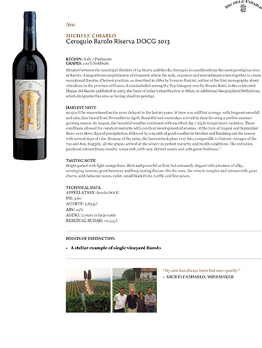 Cerequio Barolo Riserva DOCG 2013 Fact Sheet