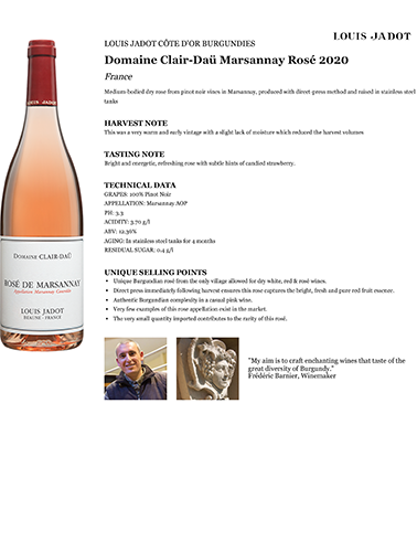 Domaine Clair-Daü Marsannay Rosé 2020 Fact Sheet