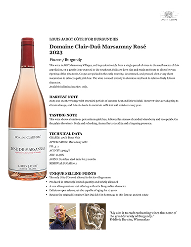 Domaine Clair-Daü Marsannay Rosé 2023 Fact Sheet