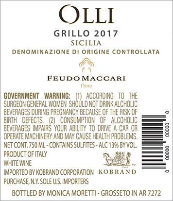 Grillo 2017 Back Label