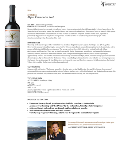 Alpha Carmenère 2016 Fact Sheet