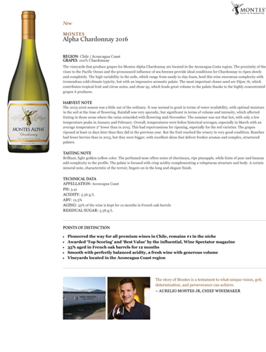 Alpha Chardonnay 2016 Fact Sheet