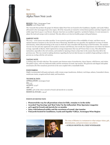 Alpha Pinot Noir 2016 Fact Sheet