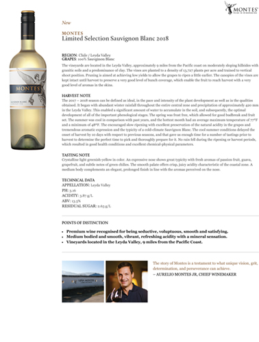 Limited Selection Sauvignon Blanc 2018 Fact Sheet