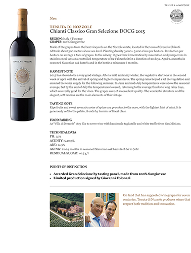 Chianti Classico Gran Selezione DOCG 2015 Fact Sheet