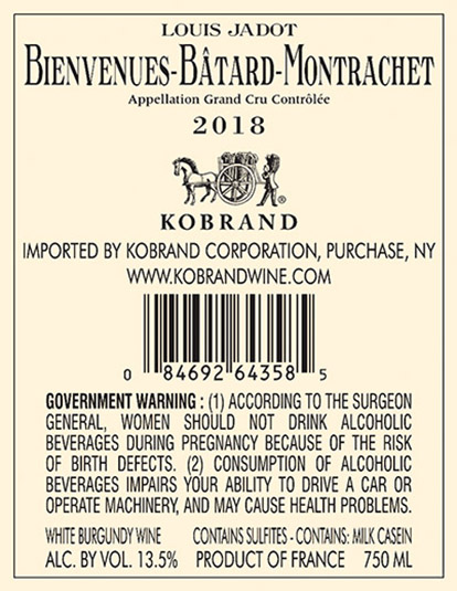 Bienvenues-Bâtard-Montrachet 2018 Grand Cru Back Label