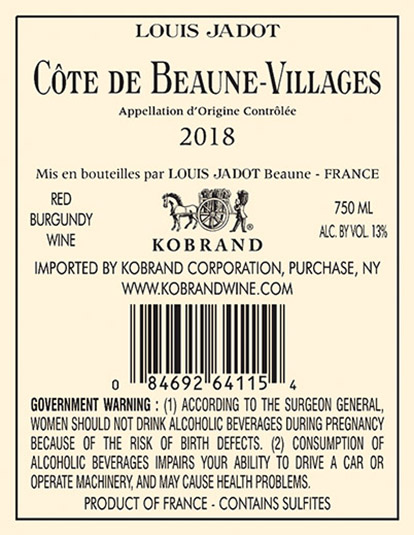 Côte de Beaune-Villages Back Label