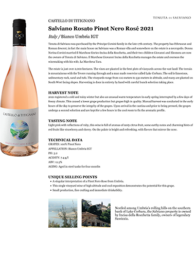 Rosato Pinot Nero Rosé IGT 2021 Fact Sheet