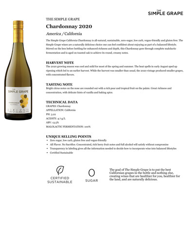 Chardonnay 2020 Fact Sheet