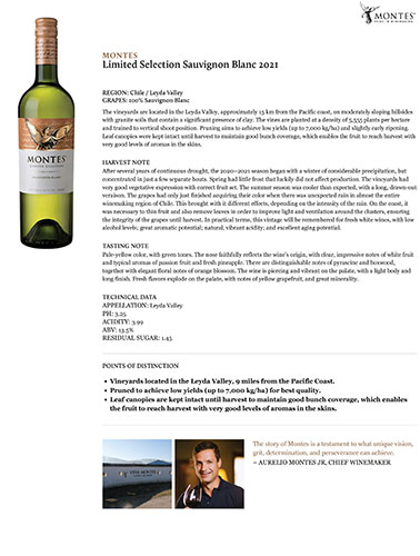 Limited Selection Sauvignon Blanc 2021 Fact Sheet