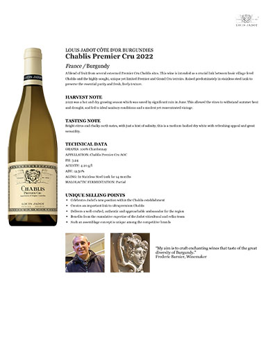 Chablis Premier Cru 2022 Fact Sheet