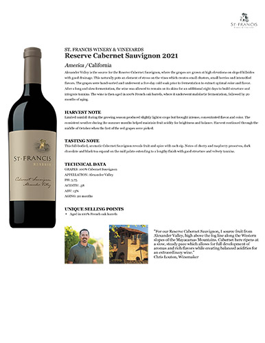 Reserve Cabernet Sauvignon 2021 Fact Sheet