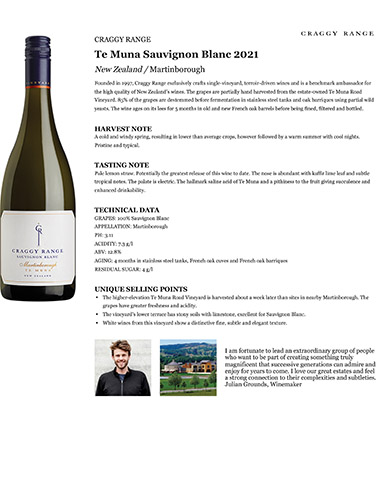 Te Muna Sauvignon Blanc 2021 Fact Sheet