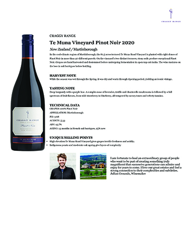 Te Muna Road Vineyard Pinot Noir 2020 Fact Sheet