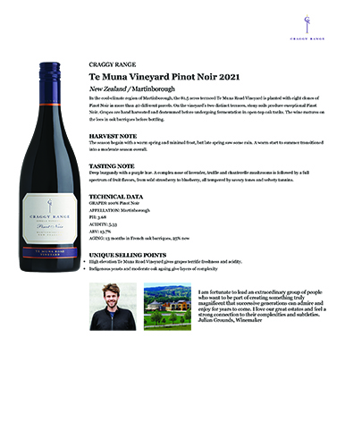 Te Muna Road Vineyard Pinot Noir 2021 Fact Sheet