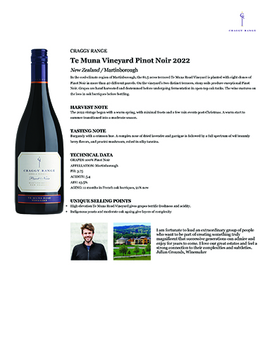 Te Muna Road Vineyard Pinot Noir 2022 Fact Sheet