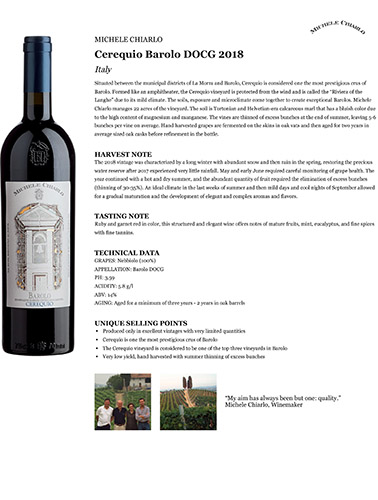 Cerequio Barolo DOCG 2018 Fact Sheet