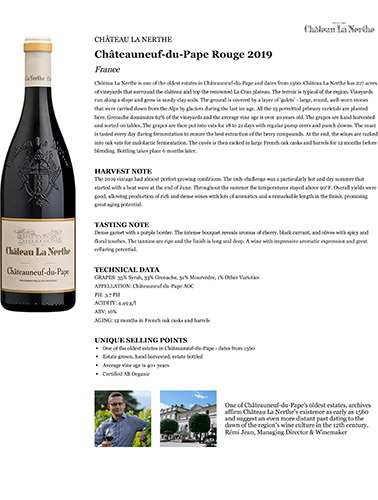 Châteauneuf-du-Pape Rouge 2019 Fact Sheet