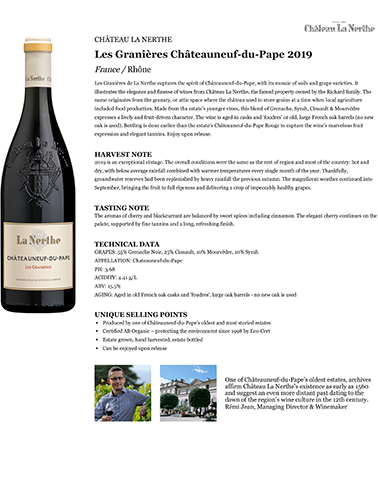 Les Granières Châteauneuf-du-Pape 2019 Fact Sheet