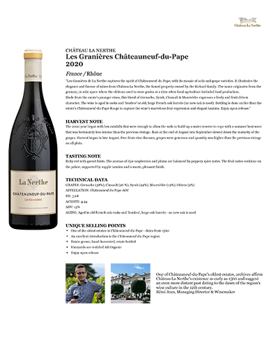 Les Granières Châteauneuf-du-Pape 2020 Fact Sheet