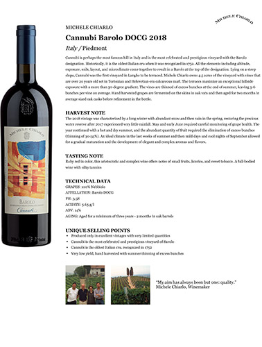 Cannubi Barolo DOCG 2018 Fact Sheet