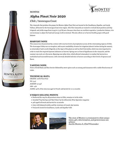 Alpha Pinot Noir 2020 Fact Sheet