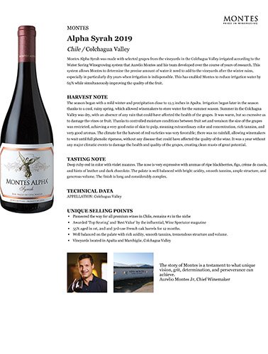 Alpha Syrah 2019 Fact Sheet