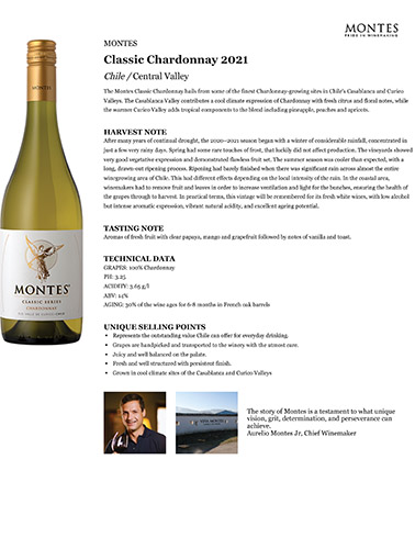 Classic Chardonnay 2021 Fact Sheet