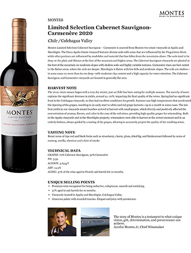 Limited Selection Cabernet Sauvignon Carmenère 2020 Fact Sheet