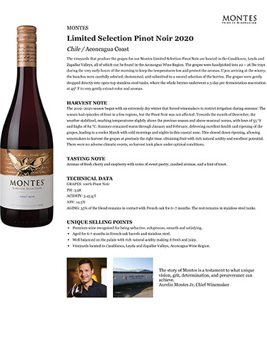 Limited Selection Pinot Noir 2020 Fact Sheet