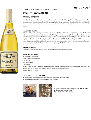 Pouilly-Fuissé 2020 Fact Sheet