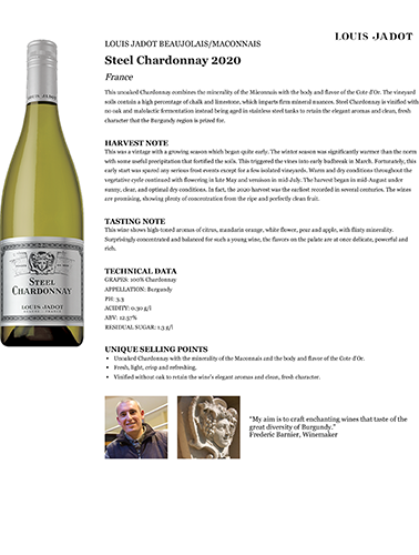 Steel Chardonnay 2020 Fact Sheet