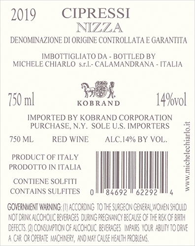 Cipressi Barbera Nizza DOCG 2019 Back Label