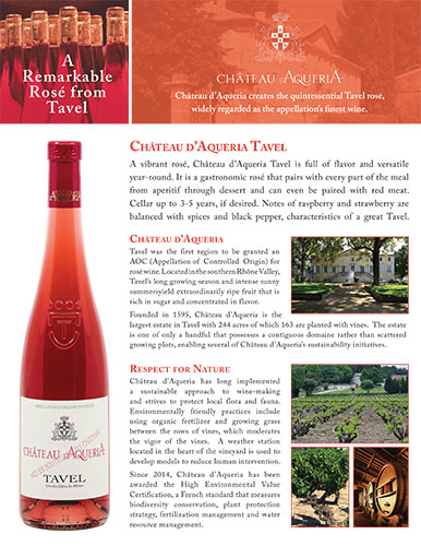 Château d’Aquéria Sell Sheet