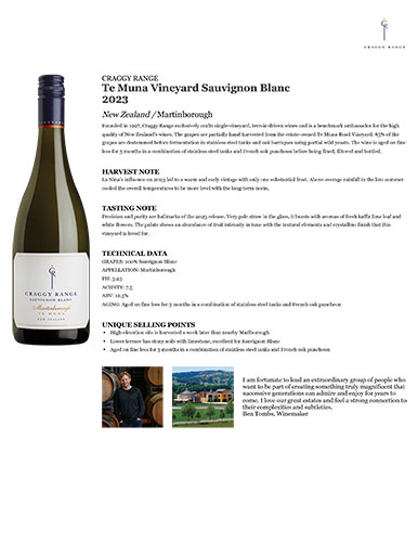 Te Muna Sauvignon Blanc 2023 Fact Sheet