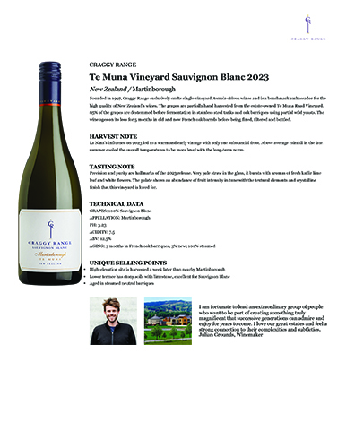 Te Muna Road Vineyard Pinot Noir 2023 Fact Sheet