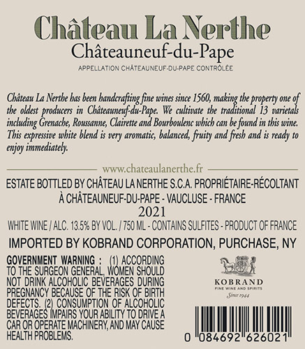 Châteauneuf-du-Pape Blanc 2021 Back Label