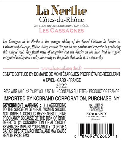 Les Cassagnes Côtes-du-Rhône Rosé 2022 Back Label