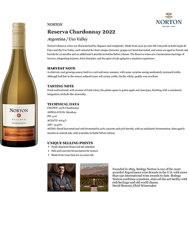 Reserva Chardonnay 2022 Fact Sheet