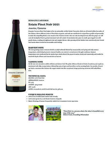 Estate Pinot Noir 2021 Fact Sheet
