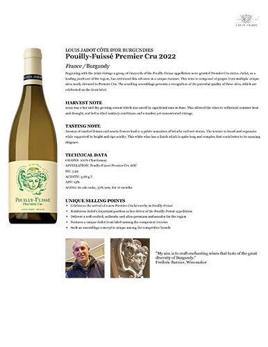 Pouilly-Fuissé Premier Cru 2022 Fact Sheet