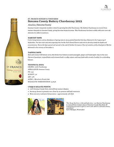 Sonoma County Buttery Chardonnay 2023 Fact Sheet