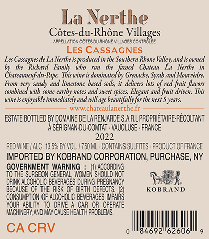 Les Cassagnes Côtes-du-Rhône Villages 2022 Back Label