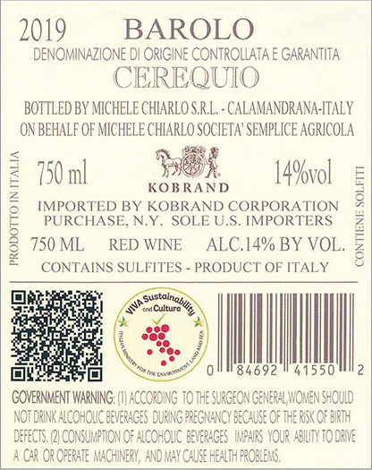 Cerequio Barolo DOCG 2019 Back Label