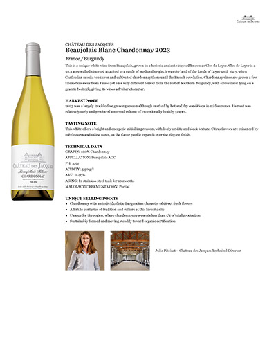 Beaujolais Blanc Chardonnay 2023 Fact Sheet