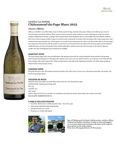 Châteauneuf-du-Pape Blanc 2023 Fact Sheet