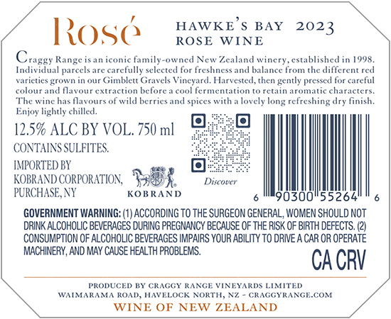 Hawke’s Bay Rosé 2023 Back Label