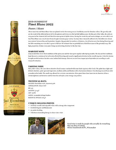 Pinot Blanc 2022 Fact Sheet