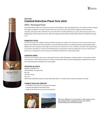 Limited Selection Pinot Noir 2021 Fact Sheet