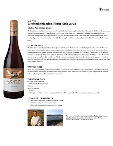 Limited Selection Pinot Noir 2022 Fact Sheet